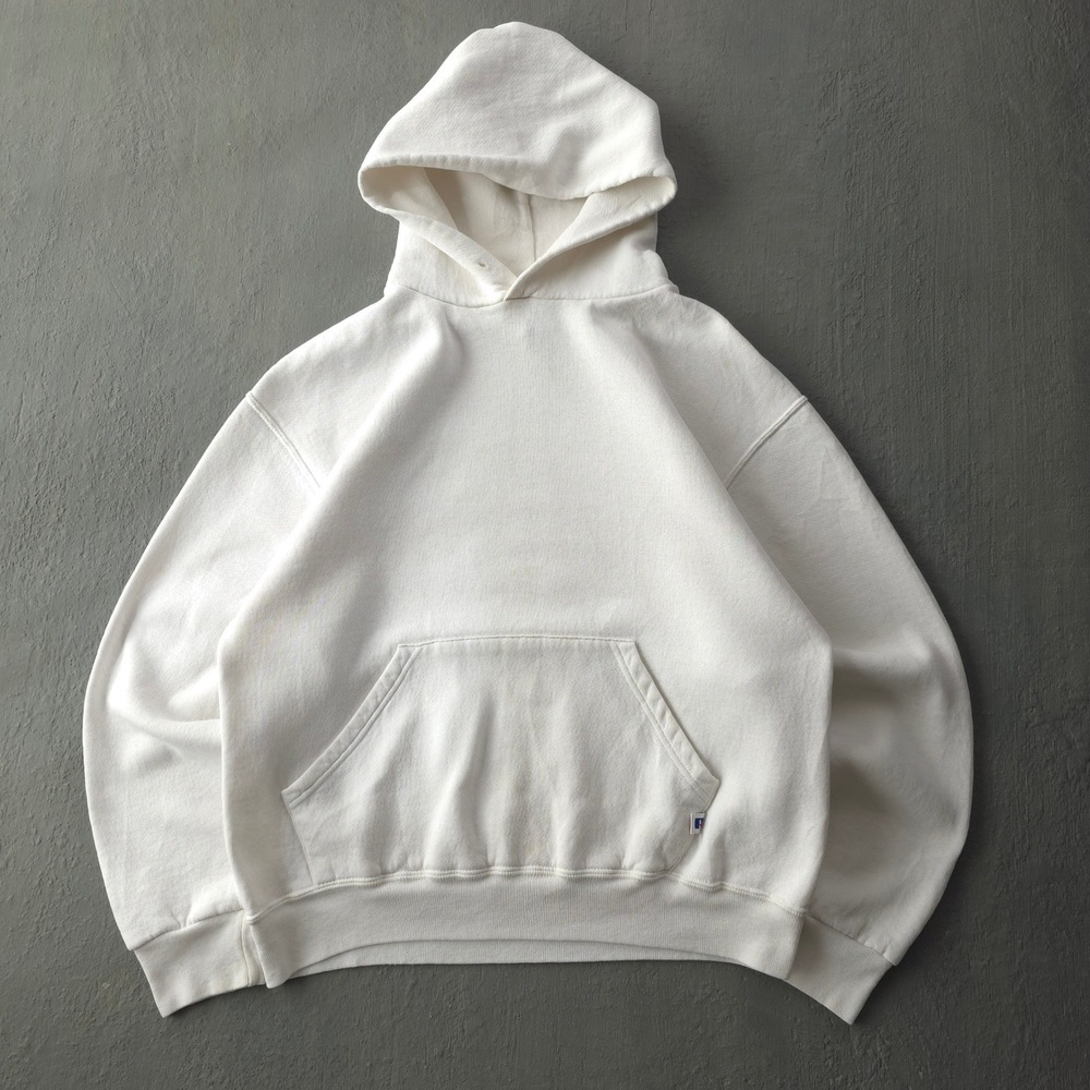 Vintage 90s Russell Athletic White Hoodie Medium Blank Pullover
